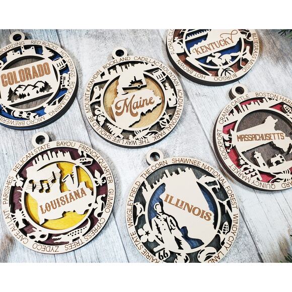 State Ornaments Wooden Gift USA Souvenirs Christmas Tree Decoration For Traveler - Picture 9 of 12